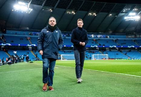 12.12.2018, xfux, Fussball UEFA Champions League, Manchester City FC - TSG 1899 Hoffenheim, emspor, v.l. Holger Kliem (TSG 1899 Hoffenheim Leiter Medien und Oeffentlichkeitsarbeit), Trainer Julian Nagelsmann (TSG 1899 Hoffenheim) Manchester