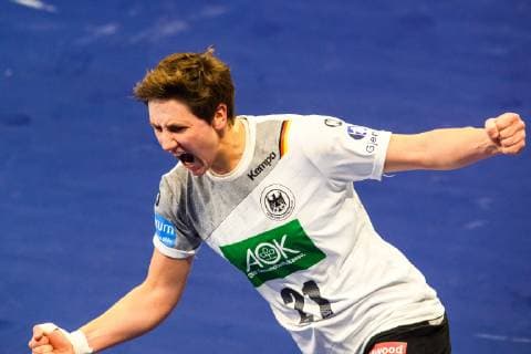 181212 Ina Grossmann of Germany celebrates during the EHF European WomenÕs Handball Championship match between Netherlands - Germany on December 11, 2018 in Nancy. Photo: Fredrik Varfjell BILDBYRN kod FV 150186 Copyright: FREDRIKxVARFJELL BB181212FV085