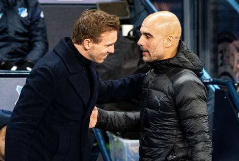 12.12.2018, xfux, Fussball UEFA Champions League, Manchester City FC - TSG 1899 Hoffenheim, emspor, v.l. Trainer Julian Nagelsmann (TSG 1899 Hoffenheim), Trainer Pep Guardiola (Manchester City FC) Manchester