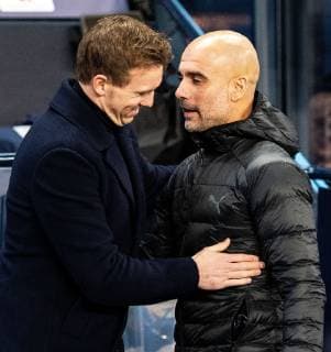 12.12.2018, xfux, Fussball UEFA Champions League, Manchester City FC - TSG 1899 Hoffenheim, emspor, v.l. Trainer Julian Nagelsmann (TSG 1899 Hoffenheim), Trainer Pep Guardiola (Manchester City FC) Manchester