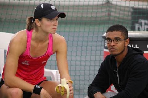 Katharina Gerlach mit ihrem Trainer,coach Davis Forchap waehrend der Spielpause, Deutsche Meisterschaften 2018 Copyright: xJuergenxHasenkopfx