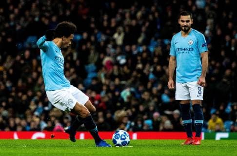 12.12.2018, xfux, Fussball UEFA Champions League, Manchester City FC - TSG 1899 Hoffenheim, emspor, v.l. Leroy Sane (Manchester City FC) Goal scored, Tor zum 1:1 Manchester
