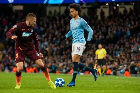 Manchester City v TSG 1899 Hoffenheim UEFA Champions League Leroy Sane of Manchester City looks to find a way past Pavel Kaderabek of TSG 1899 Hoffenheim during the UEFA Champions League match at the Etihad Stadium, Manchester Content Not Available For UK Newspapers Copyright: xMattxWilkinsonx FIL-12681-0035