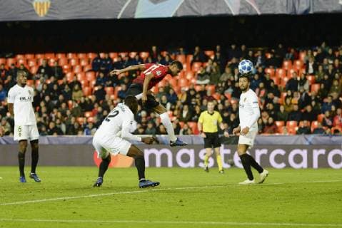 Diakhaby and Rashford goal during the Uefa Champions League, football match between Valencia and Manchester on december 12, at Mestalla stadium in Valencia, Spain. Foto: Xisco Navarro Cordon Press