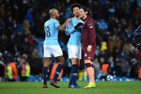 12.12.2018, xmeix, Fussball UEFA Champions League, Manchester City FC - TSG 1899 Hoffenheim, emspor, v.l. Fabian Delph (Manchester City), Leroy Sane (Manchester City), Nico Schulz (TSG 1899 Hoffenheim) DFL DFB REGULATIONS PROHIBIT ANY USE OF PHOTOGRAPHS as IMAGE SEQUENCES and or QUASI-VIDEO Manchester