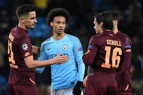12.12.2018, xmeix, Fussball UEFA Champions League, Manchester City FC - TSG 1899 Hoffenheim, emspor, v.l. Benjamin Huebner (TSG 1899 Hoffenheim), Leroy Sane (Manchester City), Nico Schulz (TSG 1899 Hoffenheim), Florian Grillitsch (TSG 1899 Hoffenheim) DFL DFB REGULATIONS PROHIBIT ANY USE OF PHOTOGRAPHS as IMAGE SEQUENCES and or QUASI-VIDEO Manchester