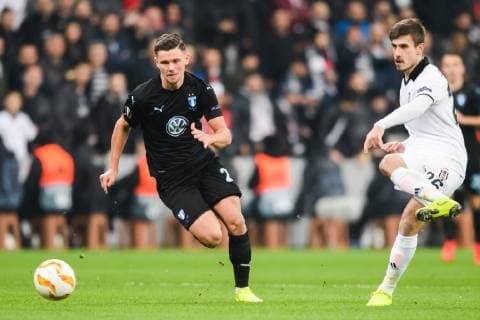181213 Marcus Antonsson of Malmö FF and Dorukhan Toköz of Besiktas during the Europa league match between Besiktas and Malmö FF on December 13, 2018 in Istanbul. Photo: Petter Arvidson BILDBYRN kod PA 92175 Copyright: PETTERxARVIDSON BB181213PA017