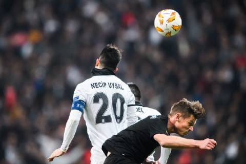 181213 Necip Uysal of Besiktas and Markus Rosenberg of Malmö FF during the Europa league match between Besiktas and Malmö FF on December 13, 2018 in Istanbul. Photo: Petter Arvidson BILDBYRN kod PA 92175 Copyright: PETTERxARVIDSON BB181213PA023
