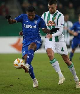 SOCCER - UEFA EL, Rapid vs Rangers VIENNA,AUSTRIA,13.DEC.18 - SOCCER - UEFA Europa League, group stage, SK Rapid Wien vs Glasgow Rangers. Image shows Alfredo Morelos (Rangers) and Mateo Barac (Rapid). Keywords: Wien Energie. GEPAxpictures xMarioxKneisl