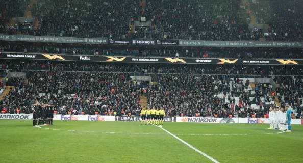Besiktas players and Malmo players at the opening ceremony before the UEFA Europa League match between Besiktas and Malmo at Vodafone Park in Istanbul , Turkey on December 13 , 2018. 
