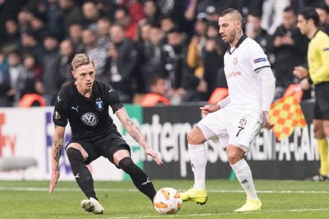 (L-R) Soren Rieks of Malmo FF, Ricardo Andrade Quaresma Bernardo of Besiktas JK during the UEFA Europa League group I match between between Besiktas AS and Malmo FF at the Besiktas Park on December 13, 2018 in Istanbul, Turkey UEFA Europa League 2018 2019 xVIxVIxImagesx xGerritxvanxKeulenxIVx 13060522