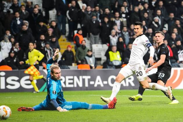 Sport Bilder des Tages 181213 Marcus Antonsson of Malmö FF scores 0-1 behind Goalkeeper Loris Karius of Besiktas during the Europa league match between Besiktas and Malmö FF on December 13, 2018 in Istanbul. Photo: Petter Arvidson BILDBYRN kod PA 92175 Copyright: PETTERxARVIDSON BB181213PA043