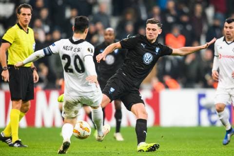 181213 Marcus Antonsson of Malmö FF and Necip Uysal of Besiktas during the Europa league match between Besiktas and Malmö FF on December 13, 2018 in Istanbul. Photo: Petter Arvidson BILDBYRN kod PA 92175 Copyright: PETTERxARVIDSON BB181213PA062
