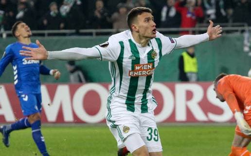 SOCCER - UEFA EL, Rapid vs Rangers VIENNA,AUSTRIA,13.DEC.18 - SOCCER - UEFA Europa League, group stage, SK Rapid Wien vs Glasgow Rangers. Image shows the rejoicing of Dejan Ljubicic (Rapid). Keywords: Wien Energie. GEPAxpictures xMarioxKneisl