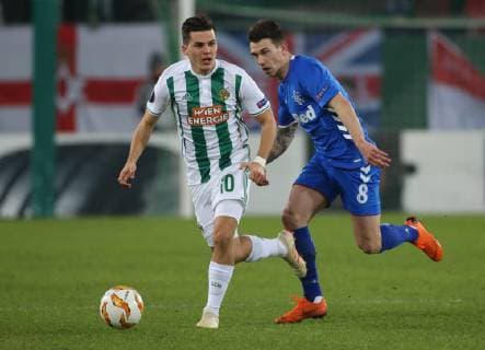 SOCCER - UEFA EL, Rapid vs Rangers VIENNA,AUSTRIA,13.DEC.18 - SOCCER - UEFA Europa League, group stage, SK Rapid Wien vs Glasgow Rangers. Image shows Thomas Murg (Rapid) and Ryan Jack (Rangers). Keywords: Wien Energie. GEPAxpictures xMarioxKneisl