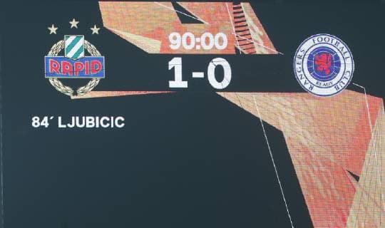 SOCCER - UEFA EL, Rapid vs Rangers VIENNA,AUSTRIA,13.DEC.18 - SOCCER - UEFA Europa League, group stage, SK Rapid Wien vs Glasgow Rangers. Image shows a scoreboard. Keywords: Wien Energie. GEPAxpictures xChristianxOrt