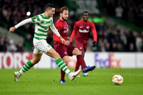 SOCCER - UEFA EL, Celtic vs RBS GLASGOW,SCOTLAND,13.DEC.18 - SOCCER - UEFA Europa League, group stage, Celtic Glasgow vs Red Bull Salzburg. Image shows Tom Rogic (Celtic) and Andreas Ulmer (RBS). GEPAxpictures xFlorianxErtl