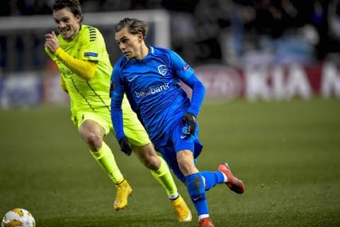 GENK, BELGIUM - DECEMBER 13 : Leandro Trossard forward of Genk during the Europa League game between KRC Genk and Sarpsborg 08 FF on December 13, 2018 in Genk, Belgium, 13 12 18 FOOTBALL : Ligue Europa - Genk vs Sarpsborg - 13 12 2018 PhotoNews panoramic 
