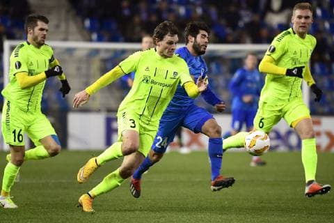 GENK, BELGIUM - DECEMBER 13 : Alejandro Pozuelo midfielder of Genk battles for the ball with Jorgen Horn during the Europa League game between KRC Genk and Sarpsborg 08 FF on December 13, 2018 in Genk, Belgium, 13 12 2018 FOOTBALL : Ligue Europa - Genk vs Sarpsborg - 13 12 2018 PhotoNews panoramic 