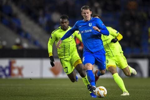GENK, BELGIUM - DECEMBER 13 : Sebastien Dewaest defender of Genk during the Europa League game between KRC Genk and Sarpsborg 08 FF on December 13, 2018 in Genk, Belgium, 13 12 18 FOOTBALL : Ligue Europa - Genk vs Sarpsborg - 13 12 2018 PhotoNews panoramic 