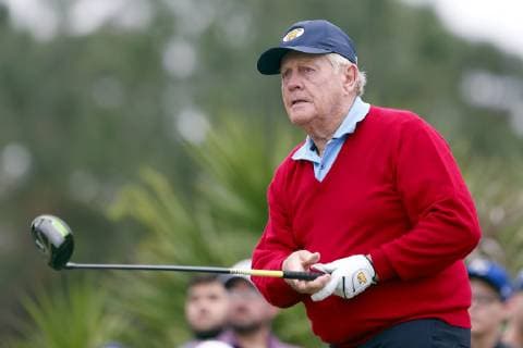 ORLANDO, FL - DECEMBER 14: Jack Nicklaus hits his tee shot on the third hole during the Pro-Am of the 2018 PNC Father Son Challenge on December 14, 2018 at the The Ritz-Carlton Golf Club in Orlando, Florida. (Photo by Cliff Welch Icon Sportswire) GOLF: DEC 14 Champions Tour - PNC Father Son Challenge Icon121418132 EDITORIAL USE ONLY