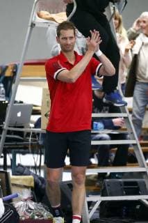 Tennis Schaukampf von Florian Mayer gegen Maximilian Marterer in Tennishalle grünweiss in Bayreuth Tennisspieler Florian Mayer