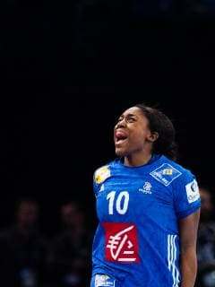 Handball, EM Damen, Frankreich ist Europameister Handball, EM Damen, Finale, Russland - Frankreich 181216 Grace Zaadi of France celebrates during the EHF European Women?s Handball Championship final match between Russia and France on December 16, 2018 in Paris. Photo: Jon Olav Nesvold BILDBYRAN kod JE 160386 Copyright: JONxOLAVxNESVOLD BB181216JE043
