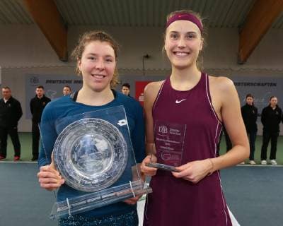 Siegerin Anna-Lena Friedsam und Finalistin Antonia Lottner, Siegerehrung, Praesentation, Endspiel Deutsche Meisterschaften 2018 Tennis - Deutsche Meisterschaften 2018 - Deutsche Meisterschaft - - Biberach an der Riss - Baden-Wuerttemberg - Germany - 16 December 2018. Â Copyright: xJuergenxHasenkopfx