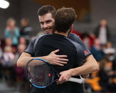Oscar Otte (lks) gratuliert dem Sieger Mats Moraing, Endspiel Deutsche Meisterschaften 2018 Tennis - Deutsche Meisterschaften 2018 - Deutsche Meisterschaft - - Biberach an der Riss - Baden-Wuerttemberg - Germany - 16 December 2018. Â Copyright: xJuergenxHasenkopfx