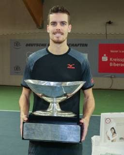 Sieger Mats Moraing, Siegerehrung, Praesentation, Endspiel Deutsche Meisterschaften 2018 Tennis - Deutsche Meisterschaften 2018 - Deutsche Meisterschaft - - Biberach an der Riss - Baden-Wuerttemberg - Germany - 16 December 2018. Â Copyright: xJuergenxHasenkopfx