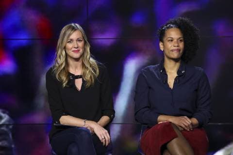 Marie Patrux et Amelie Goudjo HANDBALL : L Equipe de France feminine Championne d Europe de handball sur le plateau de Beinsports - 17 12 2018 GwendolineLeGoff Panoramic 