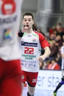 Torjubel bei Vyron Papadopoulos (ASV Hamm-Westfalen 22), ASV Hamm-Westfalen vs VfL Luebeck Schwartau, Handball, 2. Bundesliga, 21.12.2018, ASV Hamm-Westfalen vs VfL Luebeck Schwartau, Handball, 2. Bundesliga, 21.12.2018 Hamm Copyright: xEIBNER JanxStrohdiekx EP_JSK