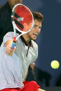 (181228) -- ABU DHABI, Dec. 28, 2018 (Xinhua) -- Dominic Thiem of Austria competes during his match against Karen Khachanov of Russia at the 2018 Mubadala World Tennis Championship in Abu Dhabi, the United Arab Emirates (UAE), on Dec. 27, 2018. Dominic Thiem lost 0-2. (Xinhua Mahmoud Khaled) (SP)UAE-ABU DHABI-TENNIS-MUBADALA WORLD TENNIS CHAMPIONSHIP 