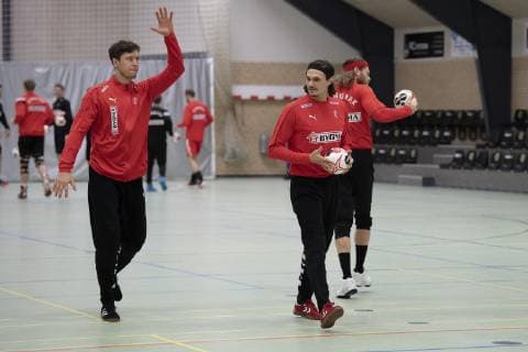Maalvogter Niklas Landin (tv.) og Jannick Green (th.). Det danske herrelandshold traener forud for haandbold VM i Nordvest Hallen i Herning, fredag den 28. december 2018. , Herning Denmark Copyright: BoxAmstrup BoxAmstrupx cop103 spdk20181228-183215-L