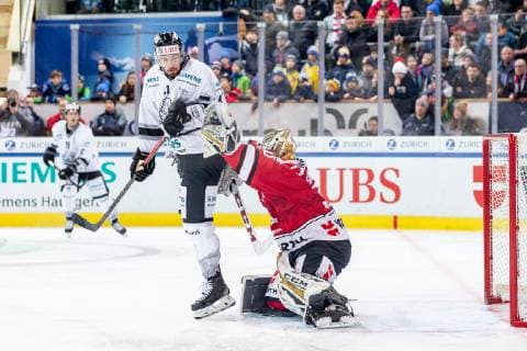 28.12.2018 - Eishockey - Saison 2018 2019 - Spengler Cup - Spiel 2: Team Canada - Thomas Sabo Ice Tigers Icetigers Nürnberg - ThHa - Chris Brown (11, Thomas Sabo Ice Tigers ) Zachary Fucale (30, Team Canada )