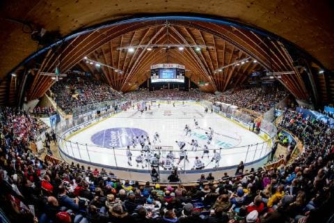 28.12.2018 - Eishockey - Saison 2018 2019 - Spengler Cup - Spiel 2: Team Canada - Thomas Sabo Ice Tigers Icetigers Nürnberg - ThHa - Ice Tigers vor dem Spiel - volle Arena Symbolbild, Featurebild