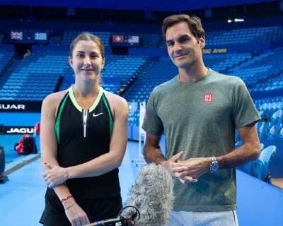 Belinda Bencic und Roger Federergeben ein TV Interview, Mixed Doubles Copyright: xJuergenxHasenkopfx
