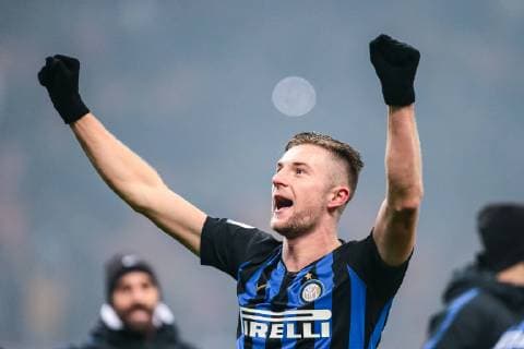 Italy: Inter vs Napoli Milan Skriniar of Inter celebrate the win after the Serie A football match between Inter and Napoli Milan Italy San Siro stadium  AlessioxMorgesex xPacificxPress
