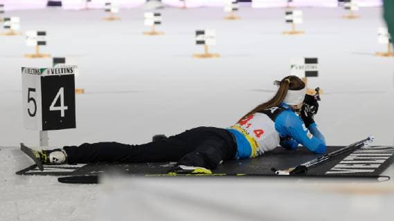 29.12.2018, xkhx, Veltins-Arena JOKA Biathlon und WTC 2018 Biathlon World Team Challenge auf Schalke Darja Dascha Uladsimirauna Domratschawa (Weissrussland) vor dem Start *** 29 12 2018 xkhx Veltins Arena JOKA Biathlon and WTC 2018 Biathlon World Team Challenge on Schalke Darja Dascha Uladsimirauna Domratschawa Belarus before the start