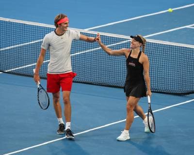 Sport Bilder des Tages Angelique Kerber und Alexander Zverev, Mixed Doubles Tennis - Hopman Cup 2019 - ITF - RAC Arena - Perth - Western Australia - Australia - 30 December 2018. Â Copyright: xJuergenxHasenkopfx