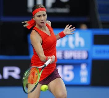 30th December 2018, RAC Arena, Perth, Australia; Hopman Cup Tennis, sponsored by Mastercard; Belinda Bencic of Team Switzerland returns with a forehand shot during her match against Katie Boulter of Team Britain  ActionPlus12091750 DavidxWoodley