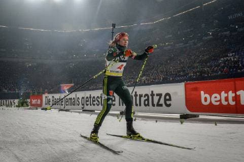 Gelsenkirchen, Germany 29.12.2018, JOKA Biathlon World Team Challenge, Darja Domratschawa (Belarus) in Aktion ( DeFodi520 *** Gelsenkirchen Germany 29 12 2018 JOKA Biathlon World Team Challenge Darja Domratschawa Belarus in action DeFodi520