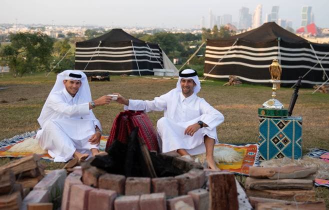ATP Tennis Herren Qatar ExxonMobil Open 2019 Fotoshooting Katara with Novak Djokovic, Dominic Thiem, Stan Wawrinka and Karen Khachanov