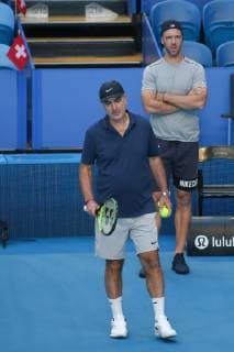 Belinda Bencic Vater,Trainer Ivan Bencic und Martin Hromkovic,Training, Copyright: xJuergenxHasenkopfx
