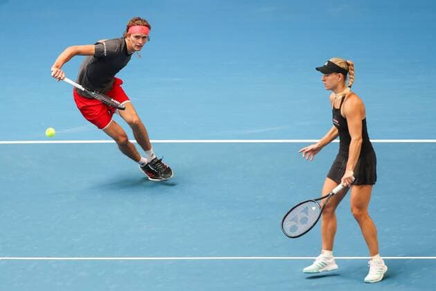 Sport Themen der Woche KW01 Sport Bilder des Tages Angelique Kerber, Alexander Zverev, Mixed Doubles Tennis - Hopman Cup 2019 - ITF - RAC Arena - Perth - Western Australia - Australia - 2 January 2019. Â *** Angelique Kerber Alexander Zverev Mixed Doubles Tennis Hopman Cup 2019 ITF RAC Arena Perth Western Australia Australia 2 January 2019 Â Copyright: xJuergenxHasenkopfx