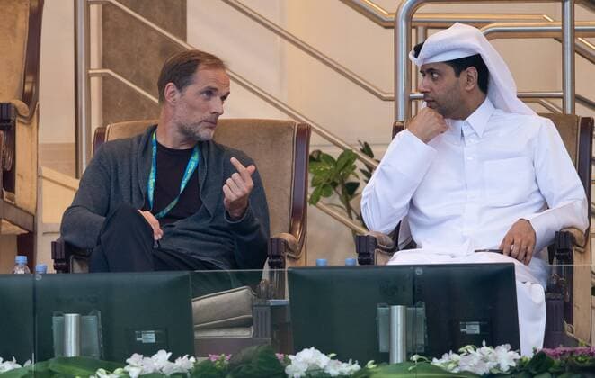 ATP Tennis Herren Qatar ExxonMobil Open 2019 H.E. Nasser bin Ghanim Al Khelaifi and PSG Coach Thomas Tuchel