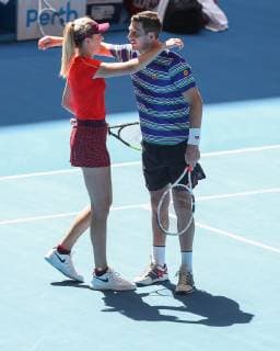 Katie Boulter und Cameron Norrie umarmen sich nach ihrem Sieg im Mixed Doubles Tennis - Hopman Cup 2019 - ITF - RAC Arena - Perth - Western Australia - Australia - 3 January 2019. Â Copyright: xJuergenxHasenkopfx