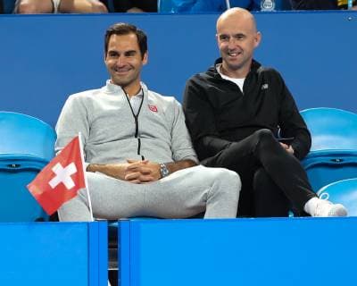 Roger Federer sitzt in der Spielerloge mit seinem Trainer, coach Ivan Ljubicic Tennis - Hopman Cup 2019 - ITF - RAC Arena - Perth - Western Australia - Australia - 3 January 2019. Â Copyright: xJuergenxHasenkopfx