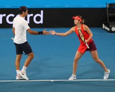 Belinda Bencic und Roger Federer, Mixed Doubles Tennis - Hopman Cup 2019 - ITF - RAC Arena - Perth - Western Australia - Australia - 3 January 2019. Â Copyright: xJuergenxHasenkopfx