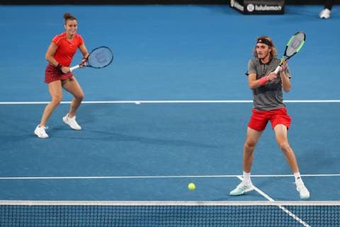 Maria Sakkari und Stefanos Tsitsipas, Mixed Doubles Tennis - Hopman Cup 2019 - ITF - RAC Arena - Perth - Western Australia - Australia - 3 January 2019. Â Copyright: xJuergenxHasenkopfx